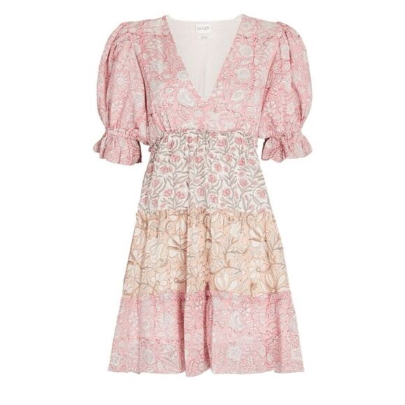 Saylor Leigha Puff Sleeve Floral Pink Mini Dress - Picture 1 of 7